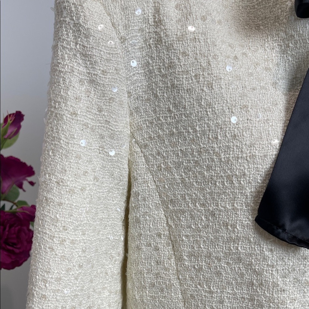 NWT Ivory Cream Sequin Blazer Style Jacket with Satin Black Bows - size LARGE - Picture 3 of 6